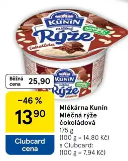 Tesco Kunin mléčná rýže čokoládová nabídka