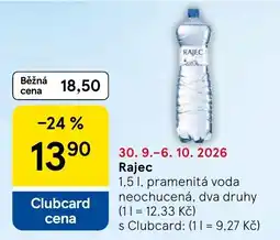 Tesco Rajec pramenitá voda neochucená nabídka