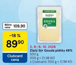 Tesco Zlatý Sýr Gouda plátky 48% nabídka