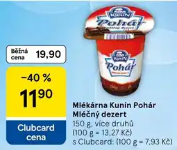 Tesco Mlékárna Kunín Pohár Mléčný dezert nabídka