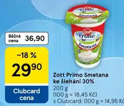 Tesco Zott Primo Smetana nabídka