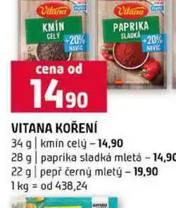 Terno VITANA KOŘENÍ 34 g kmin celý 28 g paprika sladká mletá pepř černý mletý 22 g nabídka