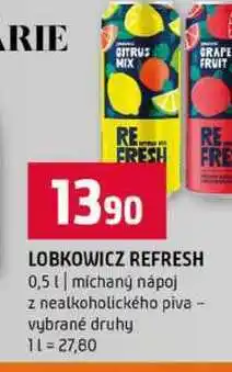 Terno LOBKOWICZ REFRESH 0,5l míchaný nápoj z nealkoholického piva vybrané druhy nabídka