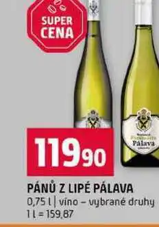 Terno PÁNŮ Z LIPÉ PÁLAVA 0,75l víno vybrané druhy nabídka