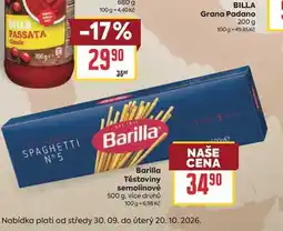 Billa Barilla Těstoviny semolinové nabídka