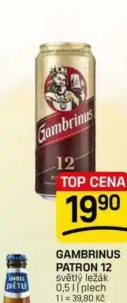 Flop GAMBRINUS PATRON 12 světlý ležák 0,5 || plech nabídka