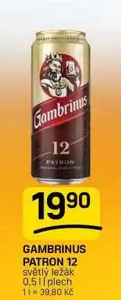 Flop GAMBRINUS PATRON 12 světlý ležák 0.51 plech nabídka