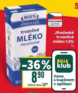 Billa Madeta jihočeské trvanlivé mléko nabídka