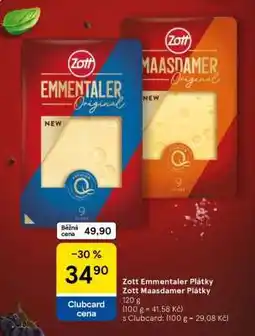 Tesco Zott Emmentaler Plátky Zott Maasdamer Plátky nabídka