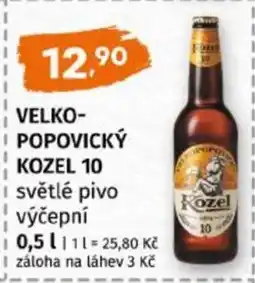 Terno VELKOPOPOVICKÝ KOZEL 10 světlé pivo výčepní nabídka