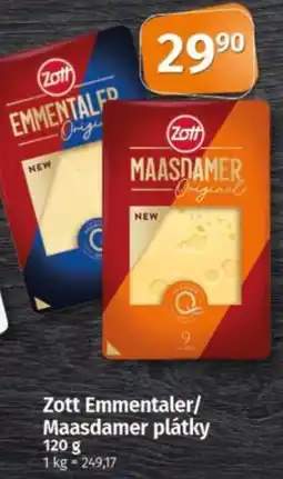 COOP TIP Zott Emmentaler/Maasdamer plátky nabídka