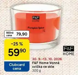 Tesco F&F Home Vonná Clubcard svíčka ve skle nabídka