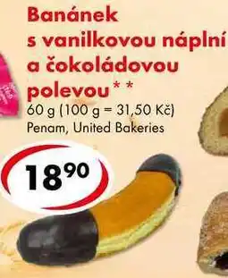 CBA Banánek a s vanilkovou náplní čokoládovou polevou nabídka