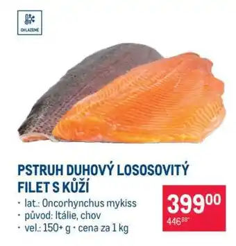 Pstruh duhový lososovitý, filet s kůží