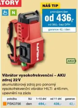 DEK Hilti vibrátor vysokofrekvenční – AKU zdroj 22 V nabídka
