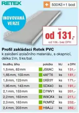 DEK Retek profil zakládací PVC nabídka
