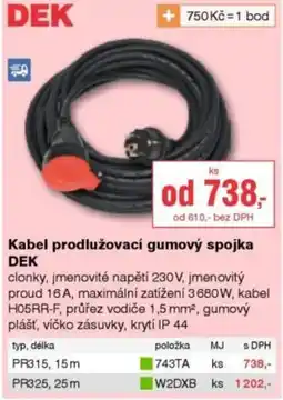 DEK DEK kabel prodlužovací gumový spojka nabídka