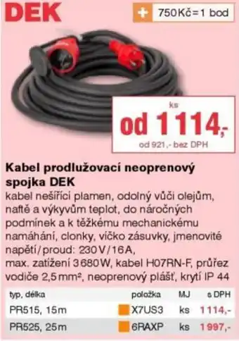 DEK kabel prodlužovací neoprenový spojka