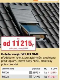 DEK Velux sml roleta vnější nabídka