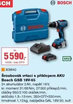 DEK Bosch šroubovák vrtací s příklepem AKU GSB 18V-65 nabídka