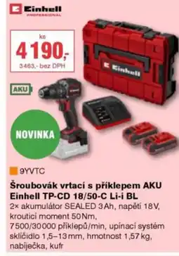 DEK Šroubovák vrtací s příklepem AKU Einhell TP-CD 18/50-C Li-i BL nabídka
