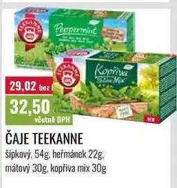 Ratio ČAJE TEEKANNE, šípkový. 54g, heřmánek 22g. mátový 30g, kopřiva mix 30g nabídka