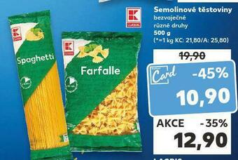Kaufland Semolinové těstoviny nabídka