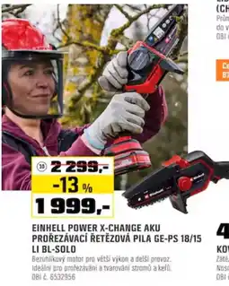 OBI einhell power x-change aku prořezávací řetězová pila ge-ps 18/15 li bl-solo nabídka