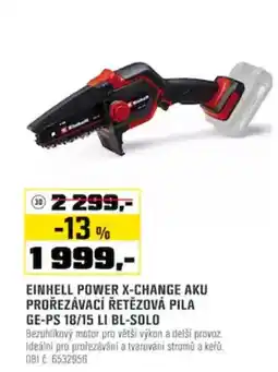OBI Einhell power x-change aku prořezávací řetězová pila ge-ps 18/15 li bl-solo nabídka