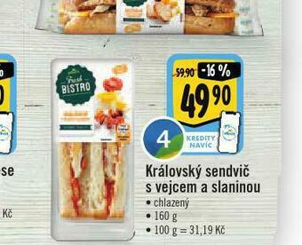 Albert Královský sendvič s vejcem a slaninou nabídka