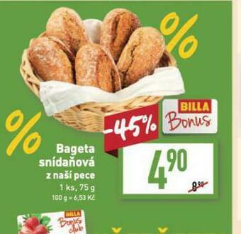 Billa Bageta snídaňová nabídka