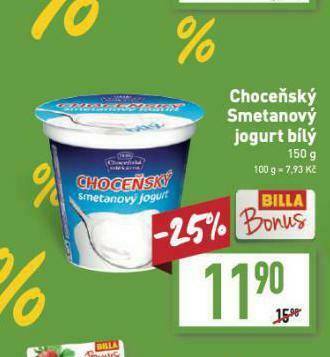 Billa Choceňský smetanový jogurt nabídka