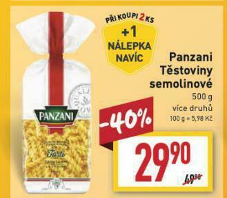 Billa Panzani těstoviny nabídka