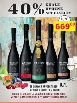 BENE Nápoje BARON HILDPRANDT 40% ovocné speciality nabídka
