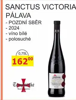 BENE Nápoje Templářské sklepy 0,75l SANCTUS VICTORIA PÁLAVA, POZDNÍ SBĚR 2024 - víno bílé, polosuché nabídka
