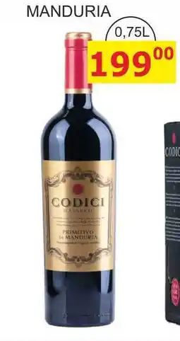 BENE Nápoje PRIMITIVO di Manduria CODICI nabídka