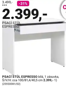 Möbelix Espresso psací stůl bílá nabídka