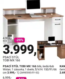 Möbelix Wotan psací stůl tobi mx 166 bílá, šedá/dub nabídka