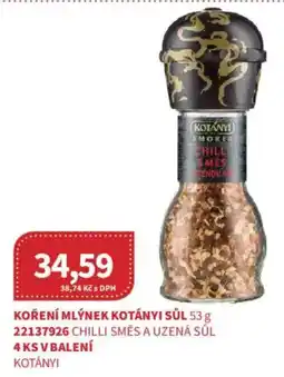 Kubík potraviny Kotányi koření mlýnek chilli směs a uzená sůl nabídka
