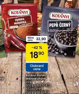 Tesco Kotányi Koření jednodruhové nabídka