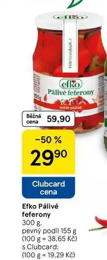 Tesco Efko Pálivé feferony, 300 g. pevný podíl 155 g nabídka