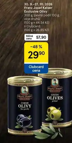 Tesco Franz Josef Kaiser Exclusive Olivy, 300 g. pevný podíl 130 g nabídka