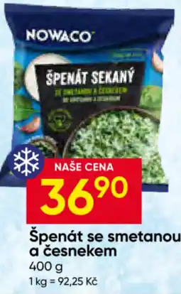 Hruška Nowaco špenát se smetanou a česnekem nabídka
