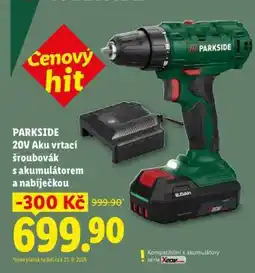 Lidl PARKSIDE 20V Aku vrtačí šroubovák s akumulátorem a nabíječkou nabídka