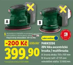 Lidl PARKSIDE 20V Aku excentrická bruska / multibruska nabídka