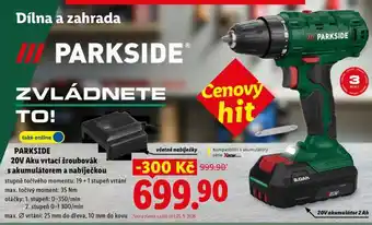 PARKSIDE 20V Aku vrtačí šroubovák s akumulátorem a nabíječkou