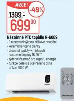 Globus Rohnson nástěnné PTC topidlo R-6069 nabídka