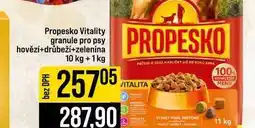 Jip Propesko Vitality granule pro psy hovězí+drůbeží+zelenina 10 kg + 1kg nabídka