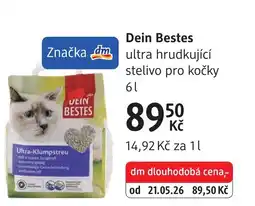 dm drogerie Dein Bestes ultra hrudkující stelivo pro kočky nabídka