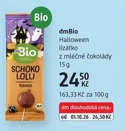 dm drogerie dmBio halloween lízátko z mléčné čokolády nabídka